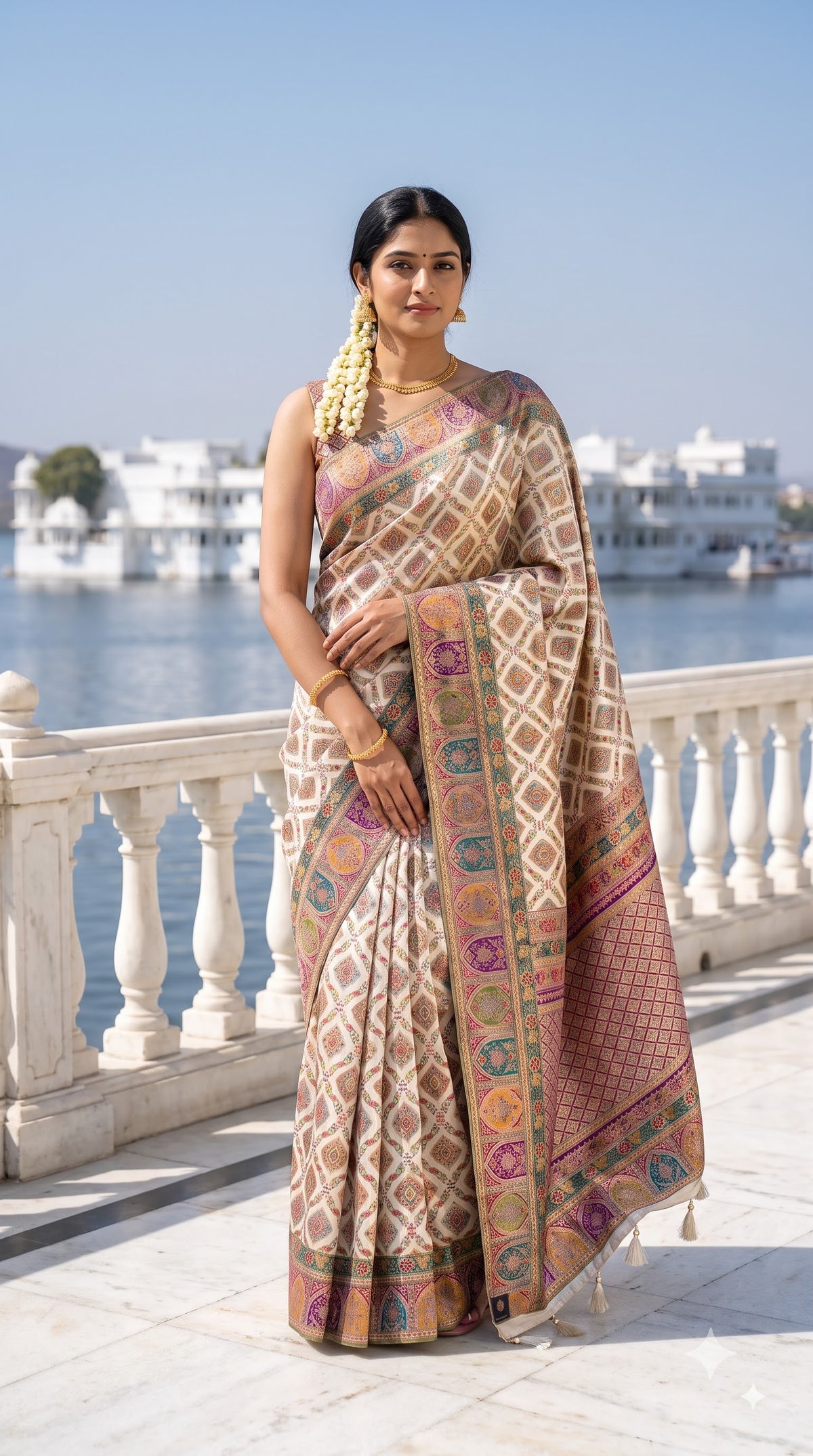 Pure Kani Silk Saree with Jaal Design - Cream