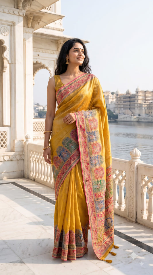 Pure Tissue Kani Silk Saree - Yellow