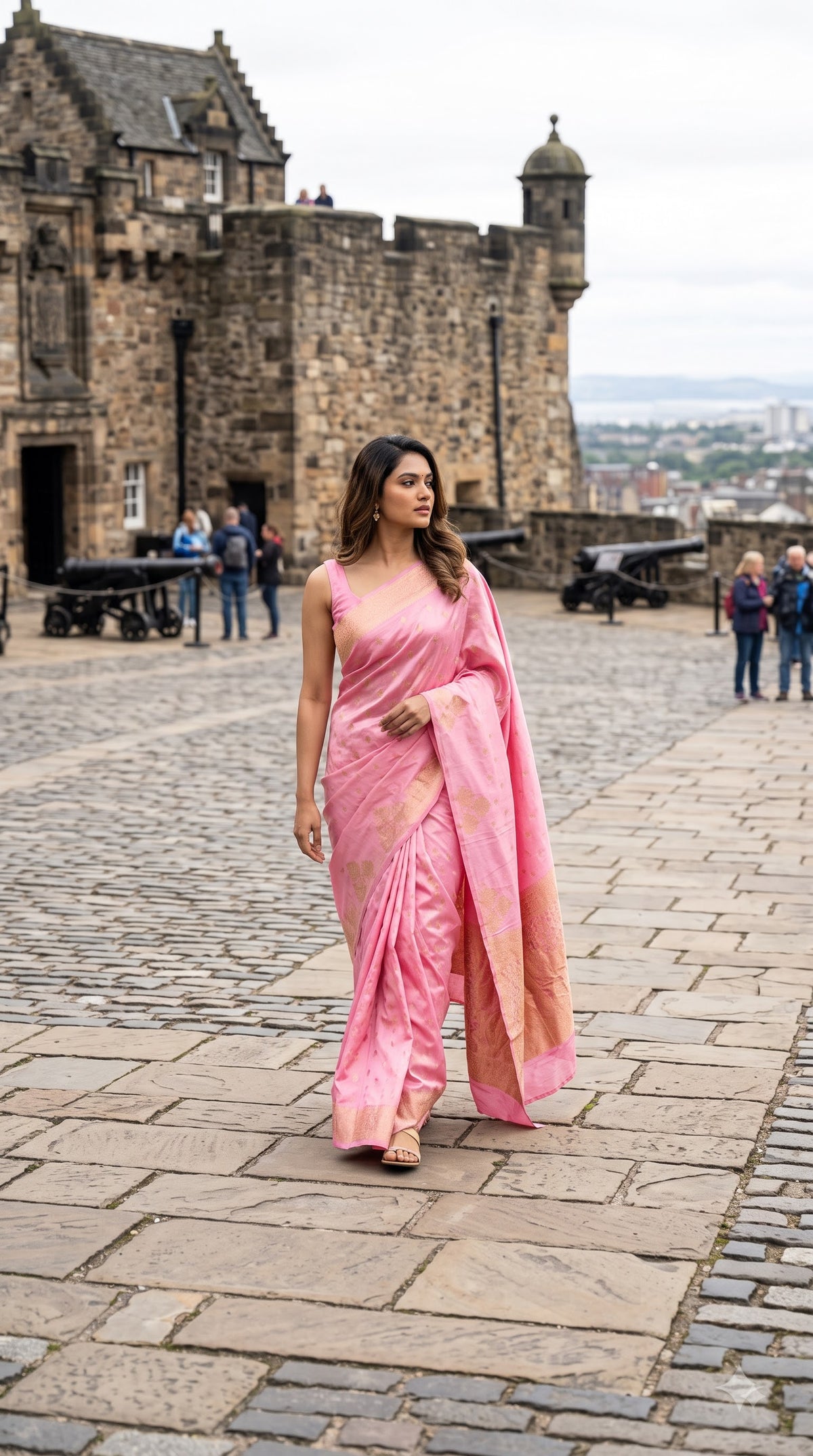 Crepe Silk Saree with Butta Motif Border-Pink