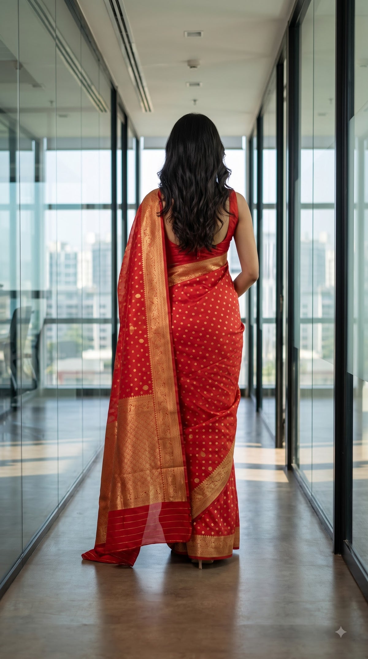 Crepe Banarasi Silk with Ombre Shades & Contrast Border-Red