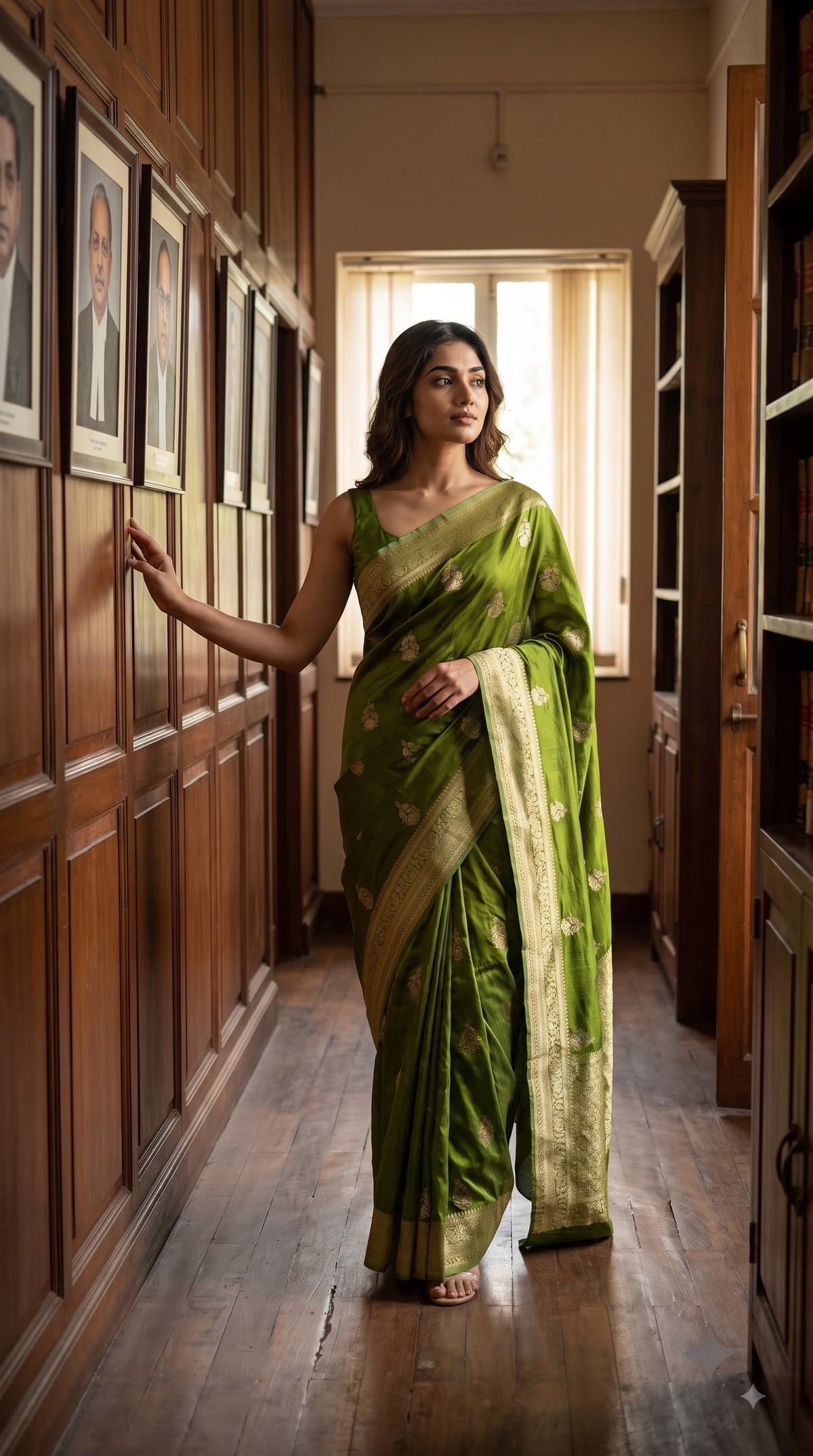 Banarasi Silk Saree-Mehndi Green with Pista Green Border
