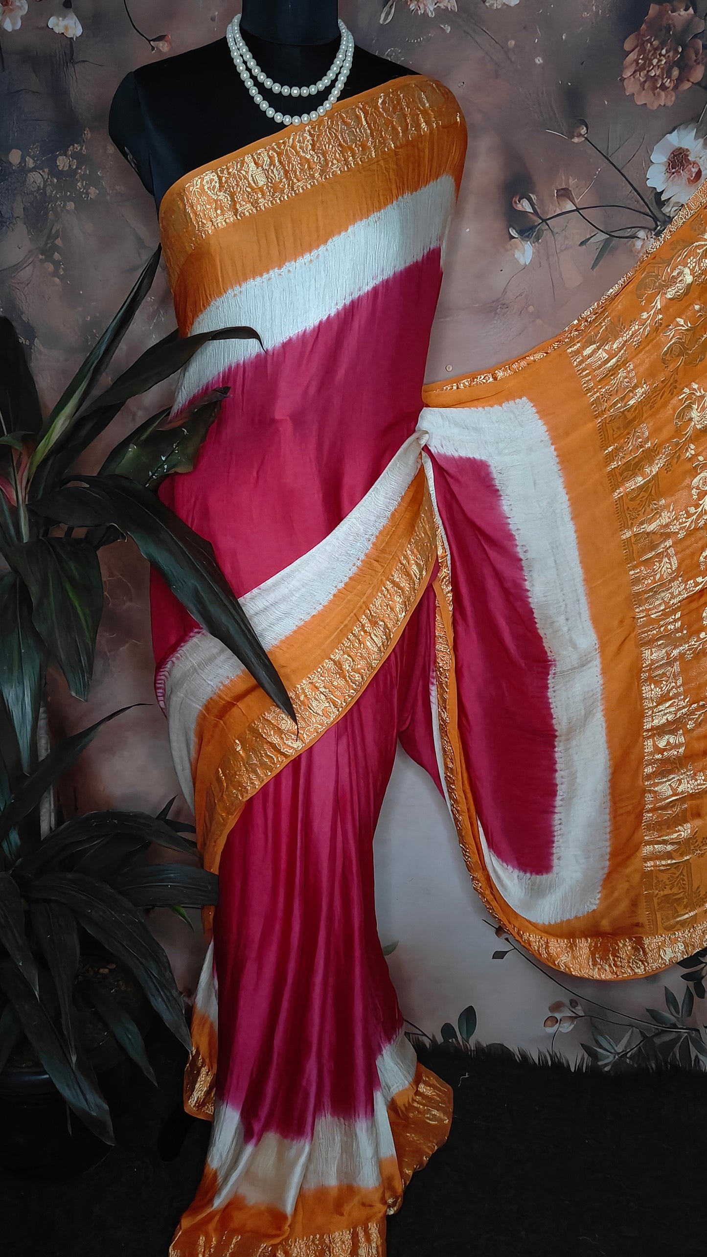 Pink & Mustard Modal Silk Saree with Zari Work – Stylish Ethnic Saree for Daytime Functions