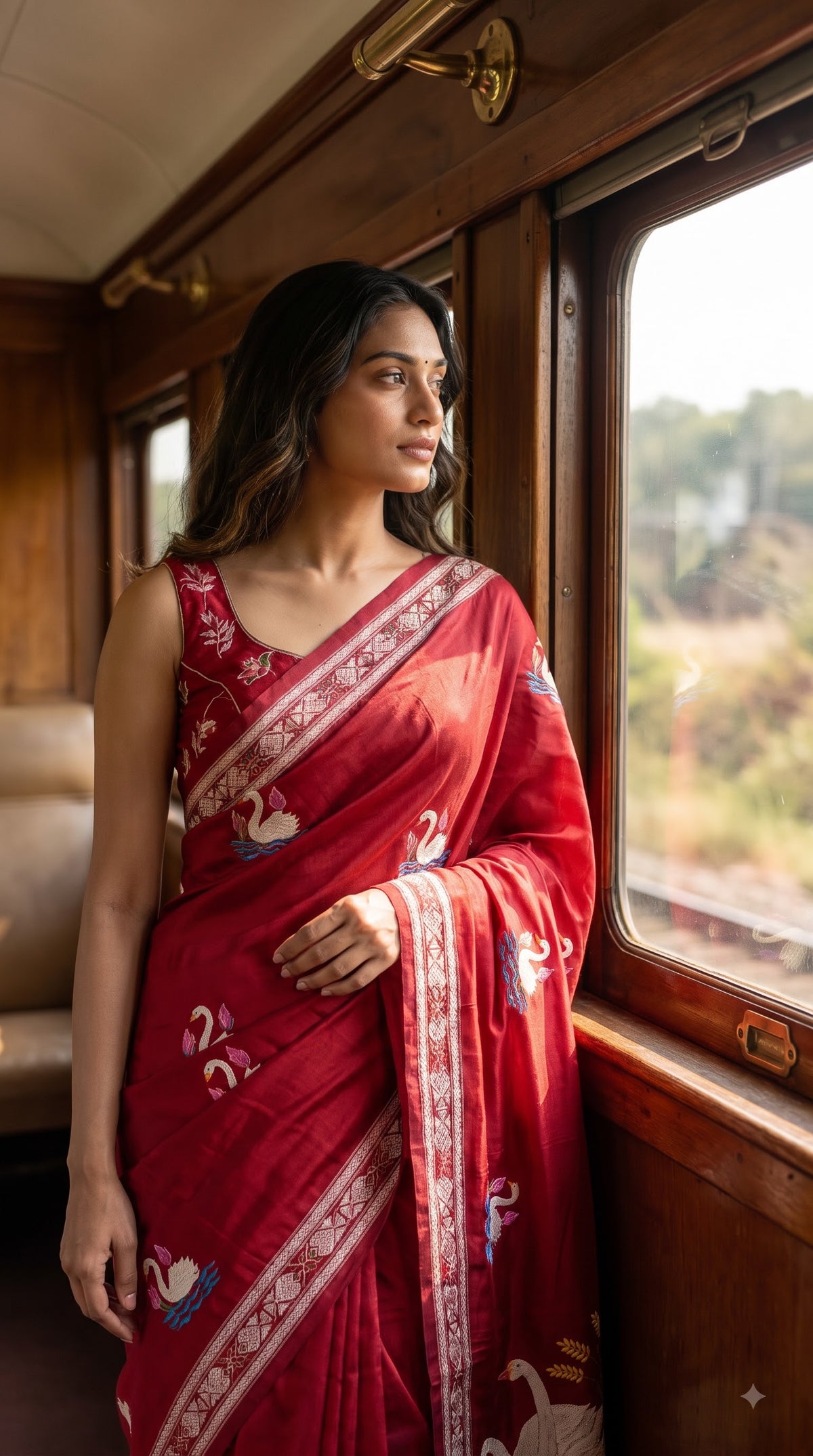 Pure Silk Saree with Kantha-Stitched - Maroon