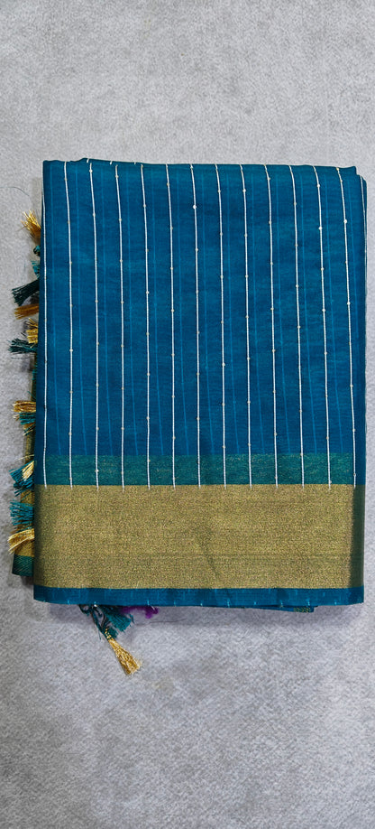 Organza Saree with Paithani Pallu - Rama Green