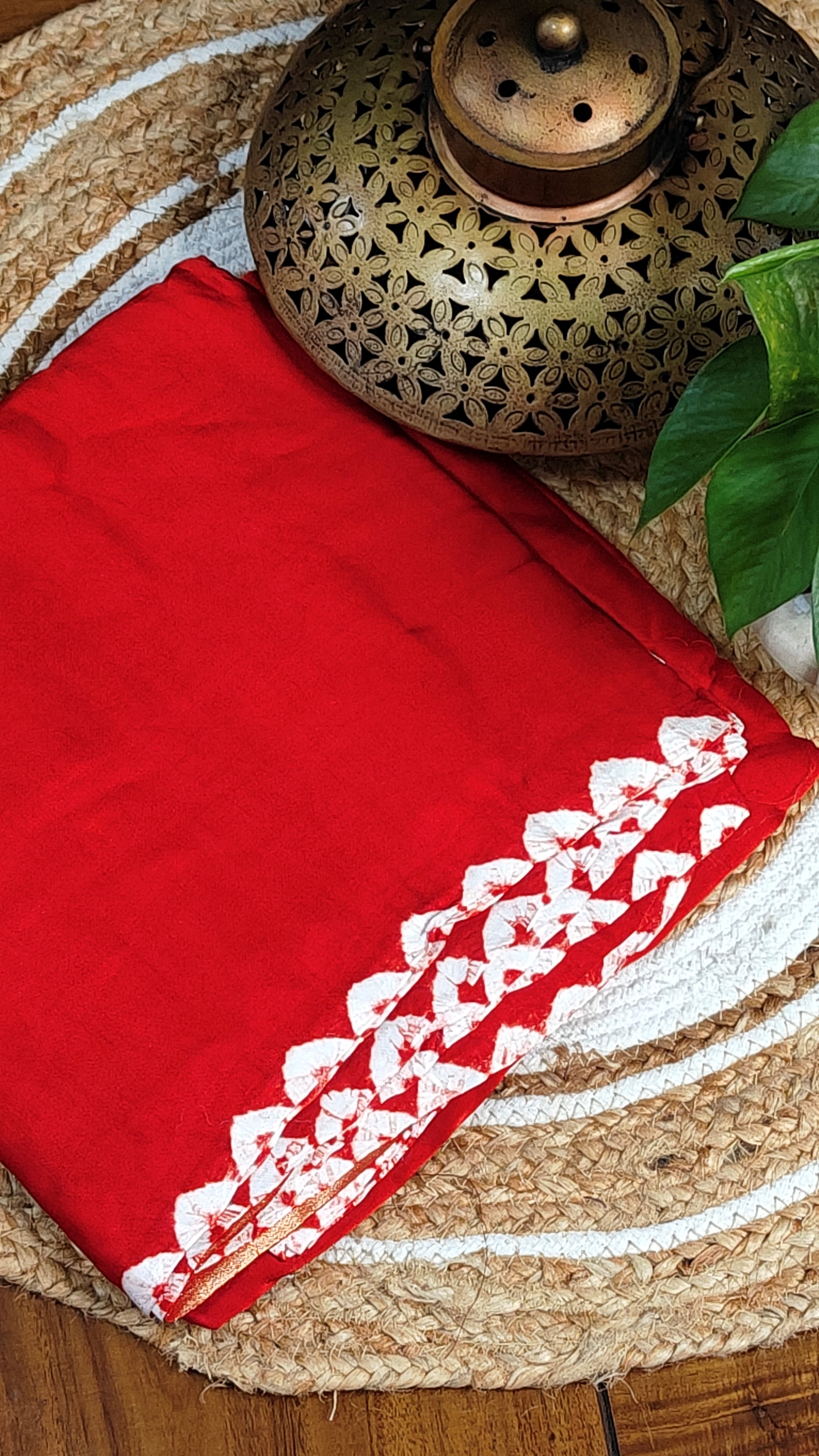 Red Modal Silk Saree with Lagdi Patta Pallu saree with white border.