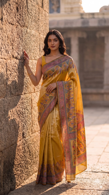 Pure Tissue Kani Silk Saree - Mustard Yellow