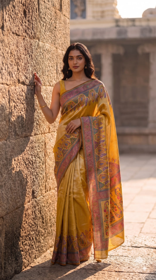 Pure Tissue Kani Silk Saree - Mustard Yellow