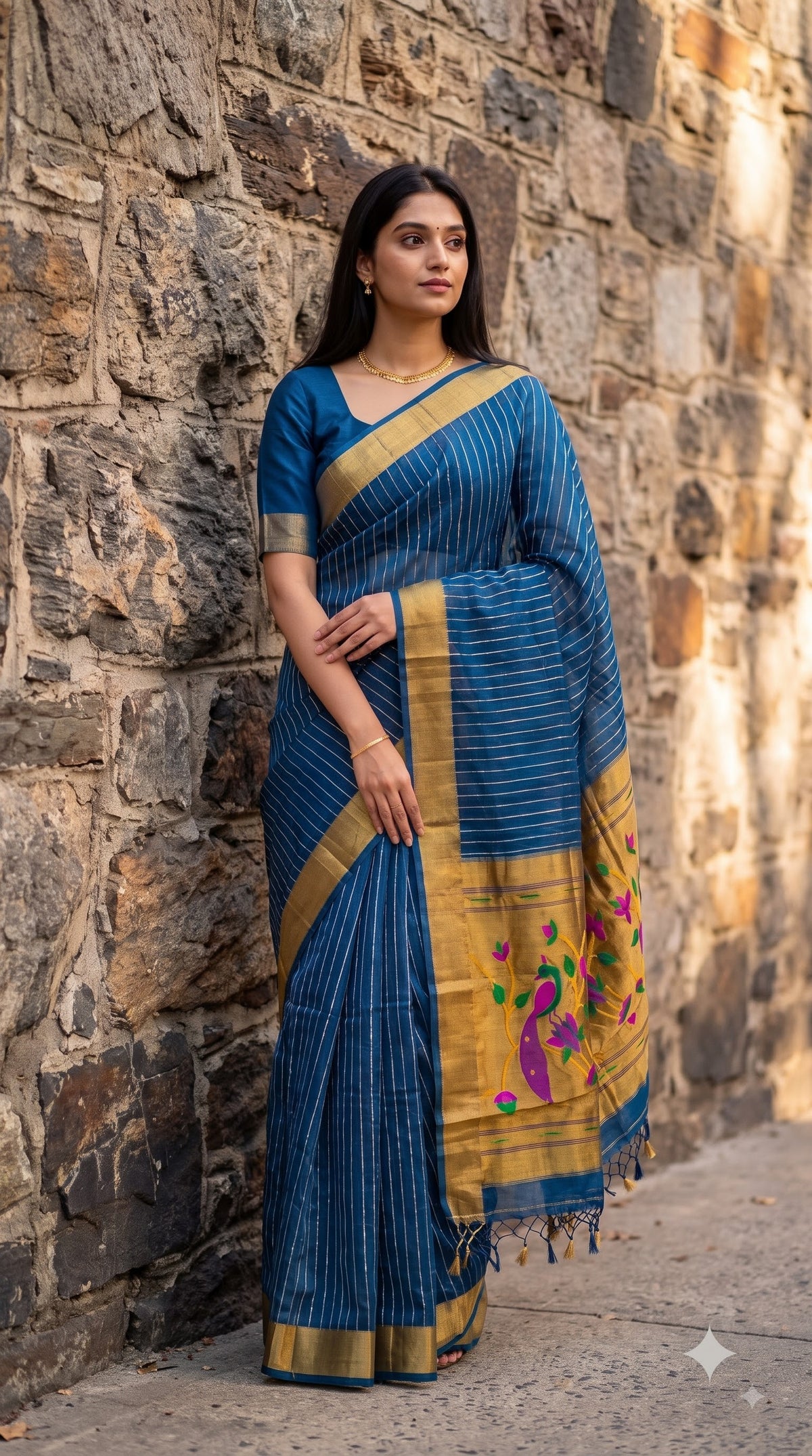 Organza Saree with Paithani Pallu - Teal