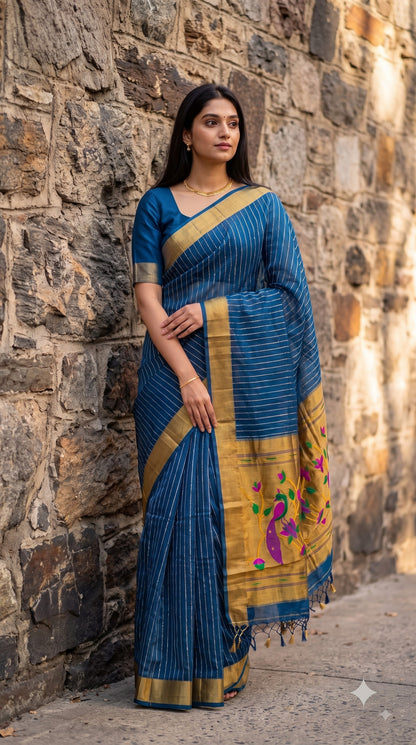 Organza Saree with Paithani Pallu - Teal