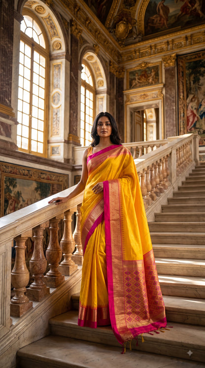 Silk Saree with Pochampally Pallu - Yellow