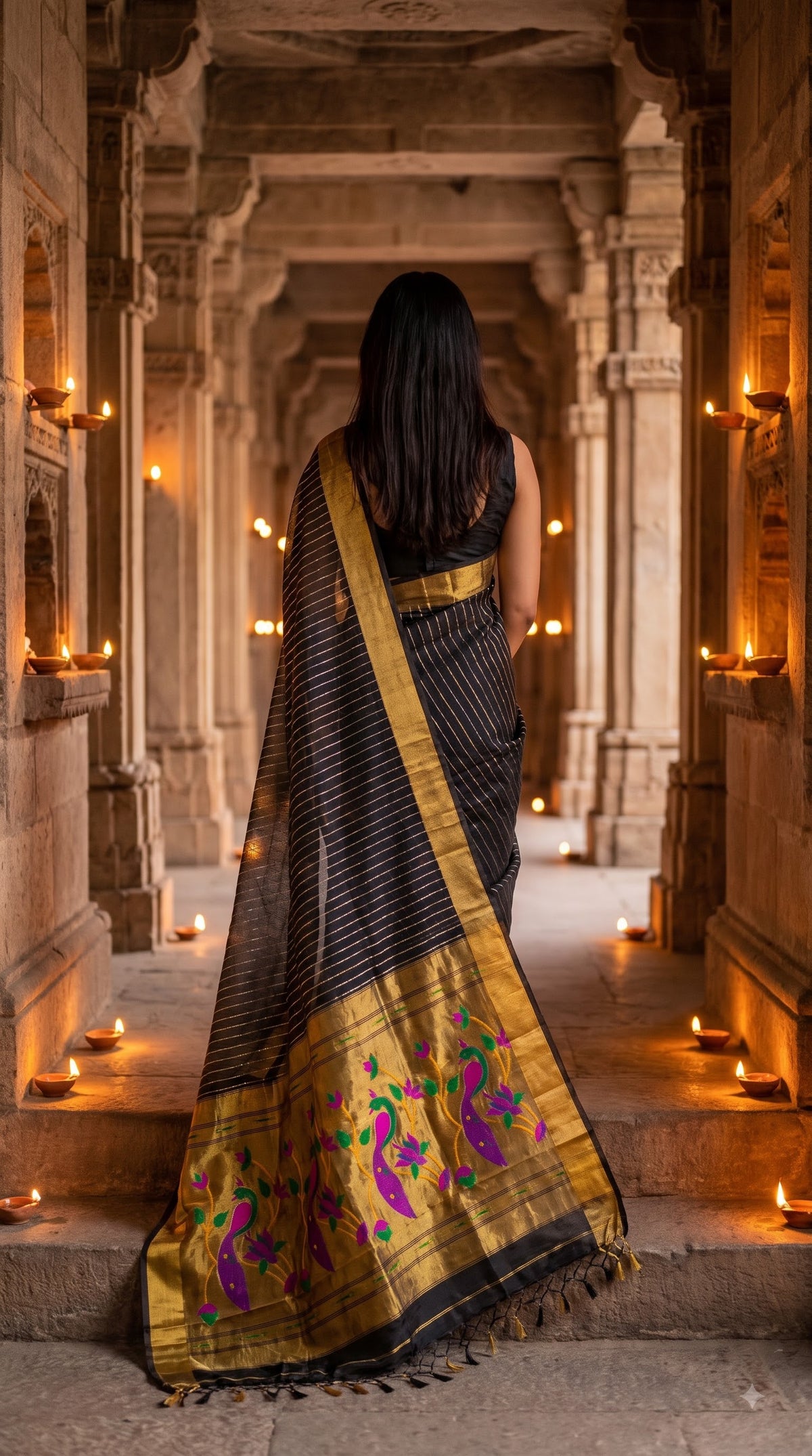 Organza Saree with Paithani Pallu - Black