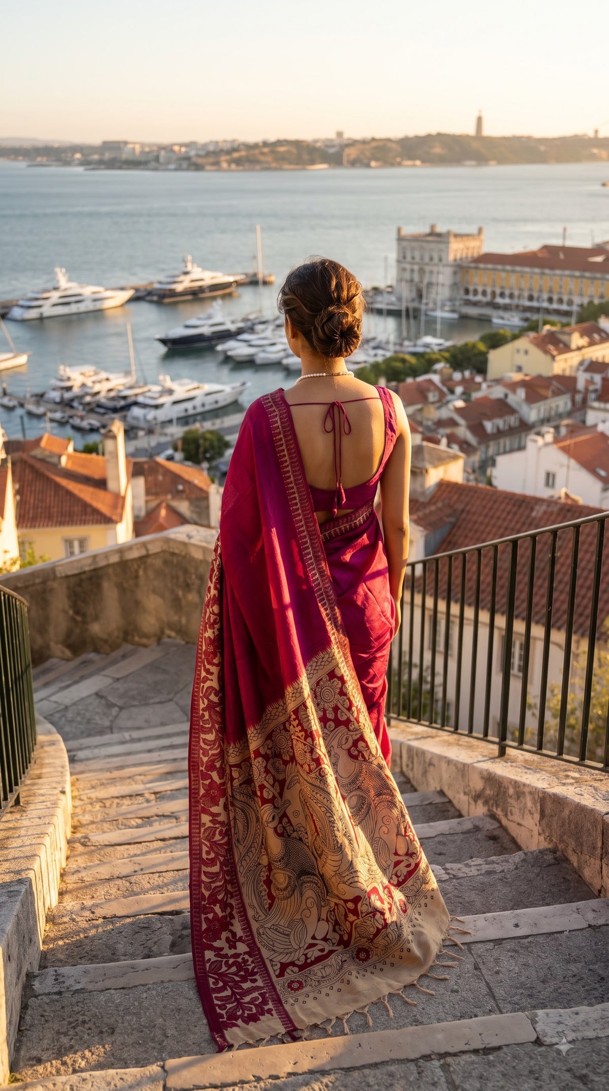 Plain Silk Saree with Kalamkari Gap Border - Magenta