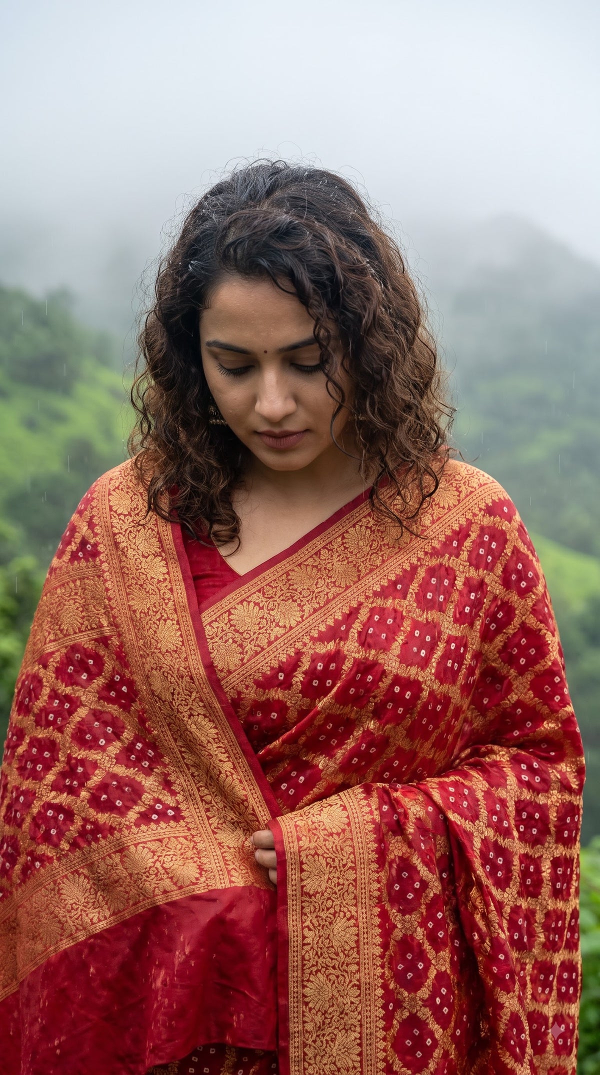 Dhupiyan Silk with Bandhani & Jaal Zari - Red