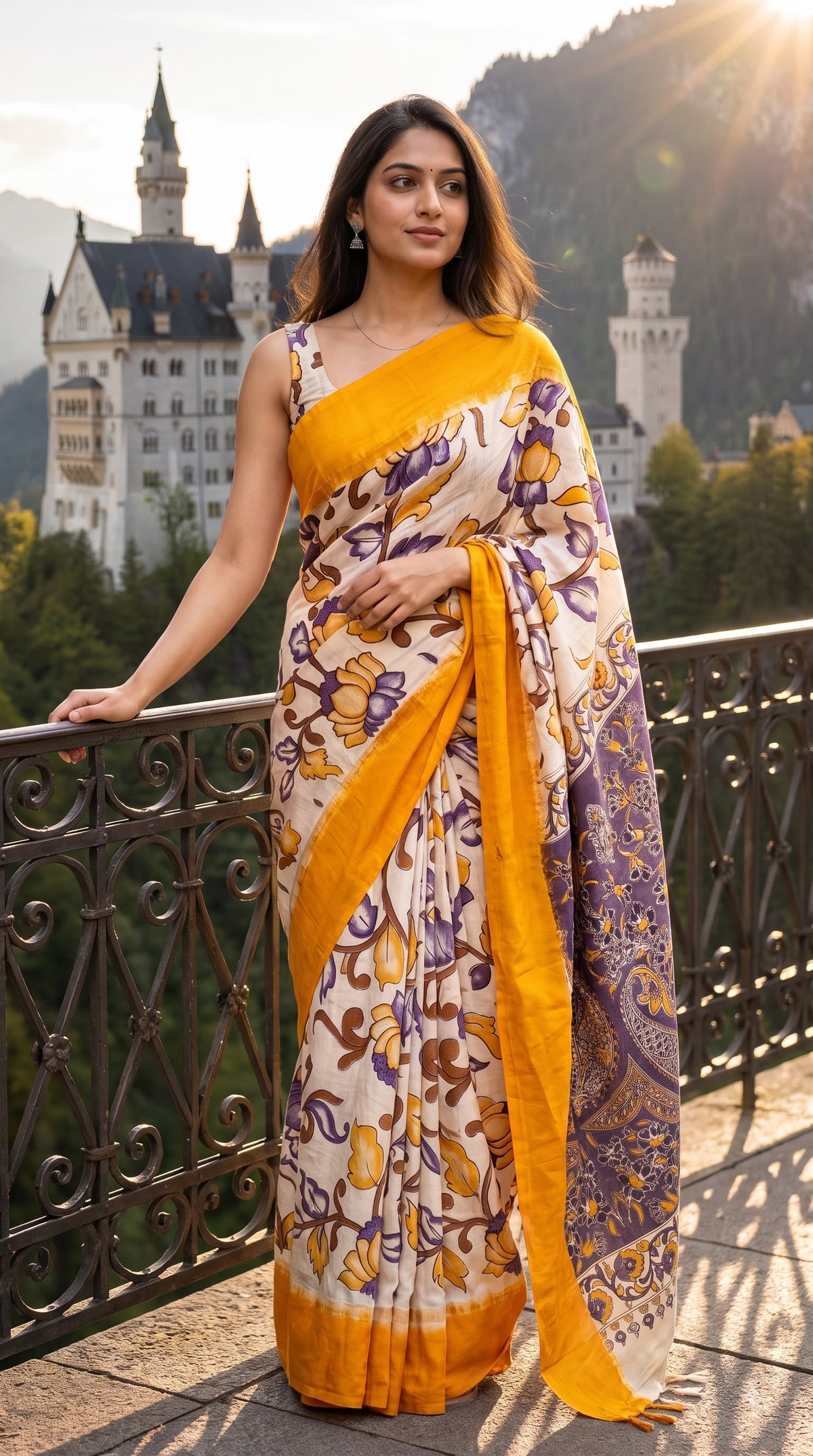 Kalamakari Silk Saree with Kaddi Border - Orange