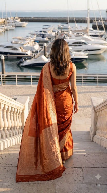 Banarasi Saree with Meenakari Border-Orange