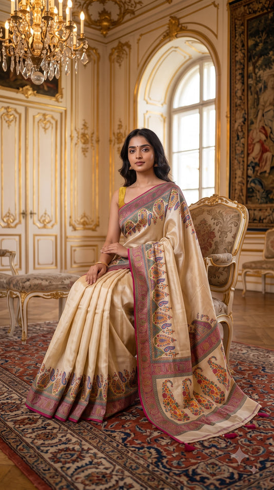 Pure Tissue Kani Silk Saree - Golden