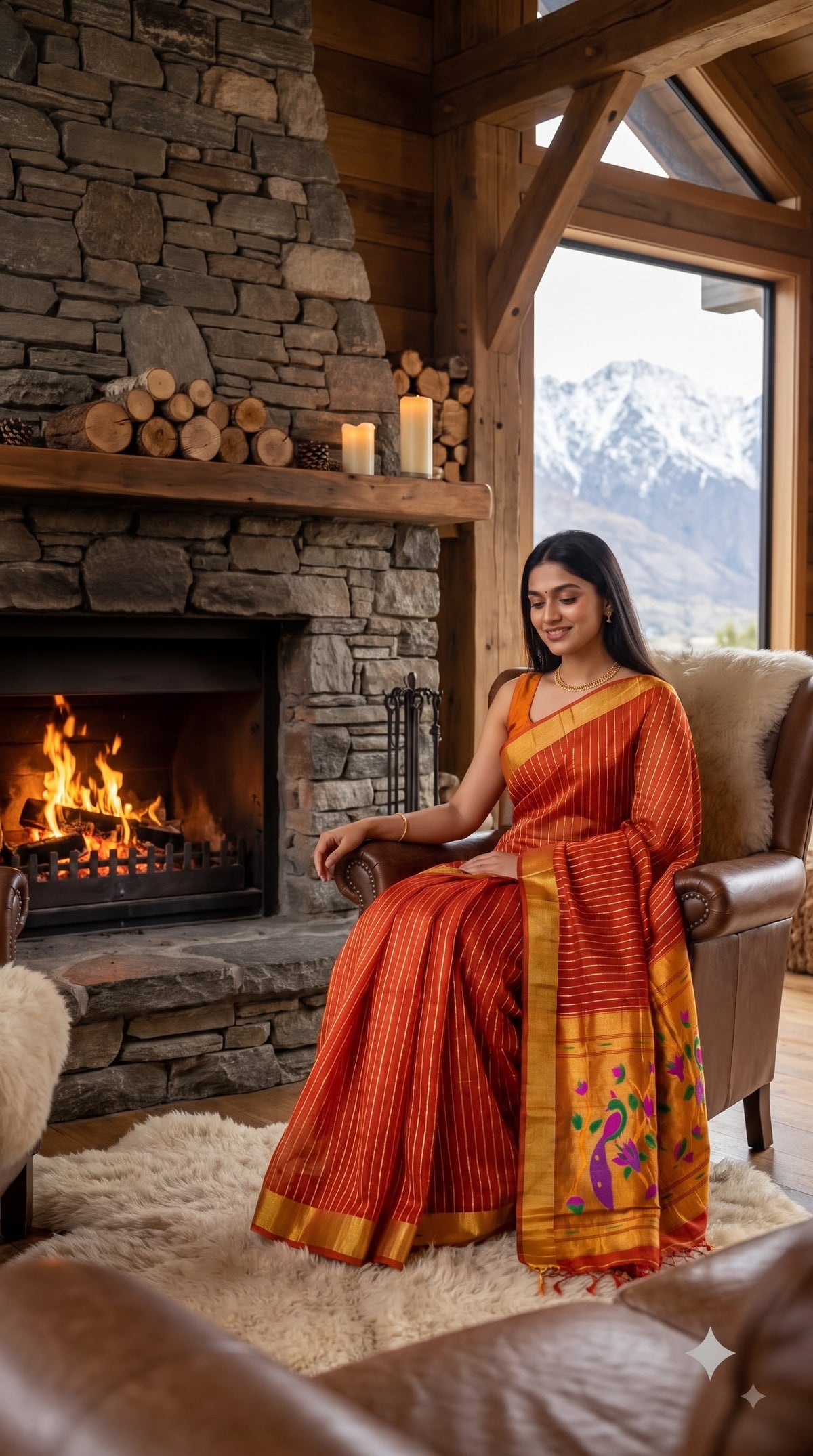 Organza Saree with Paithani Pallu - Orange