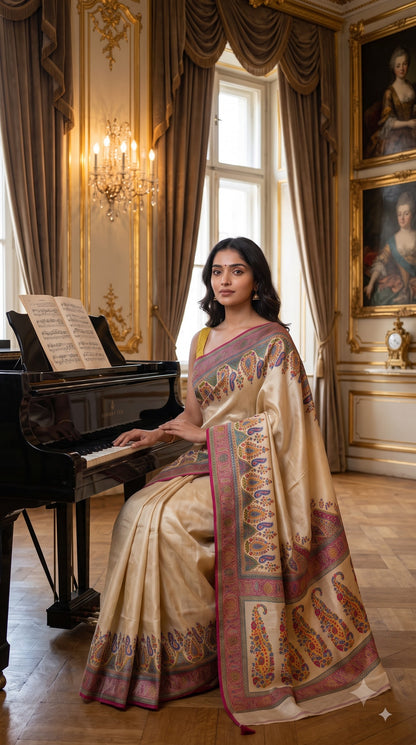 Pure Tissue Kani Silk Saree - Golden
