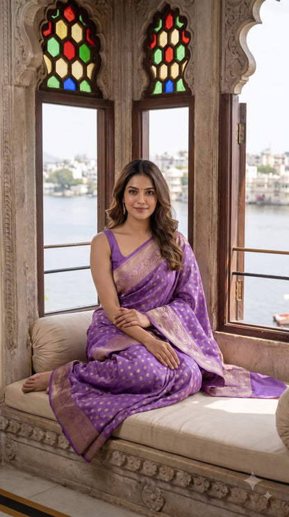 Crepe Banarasi with small Butta - Lavender