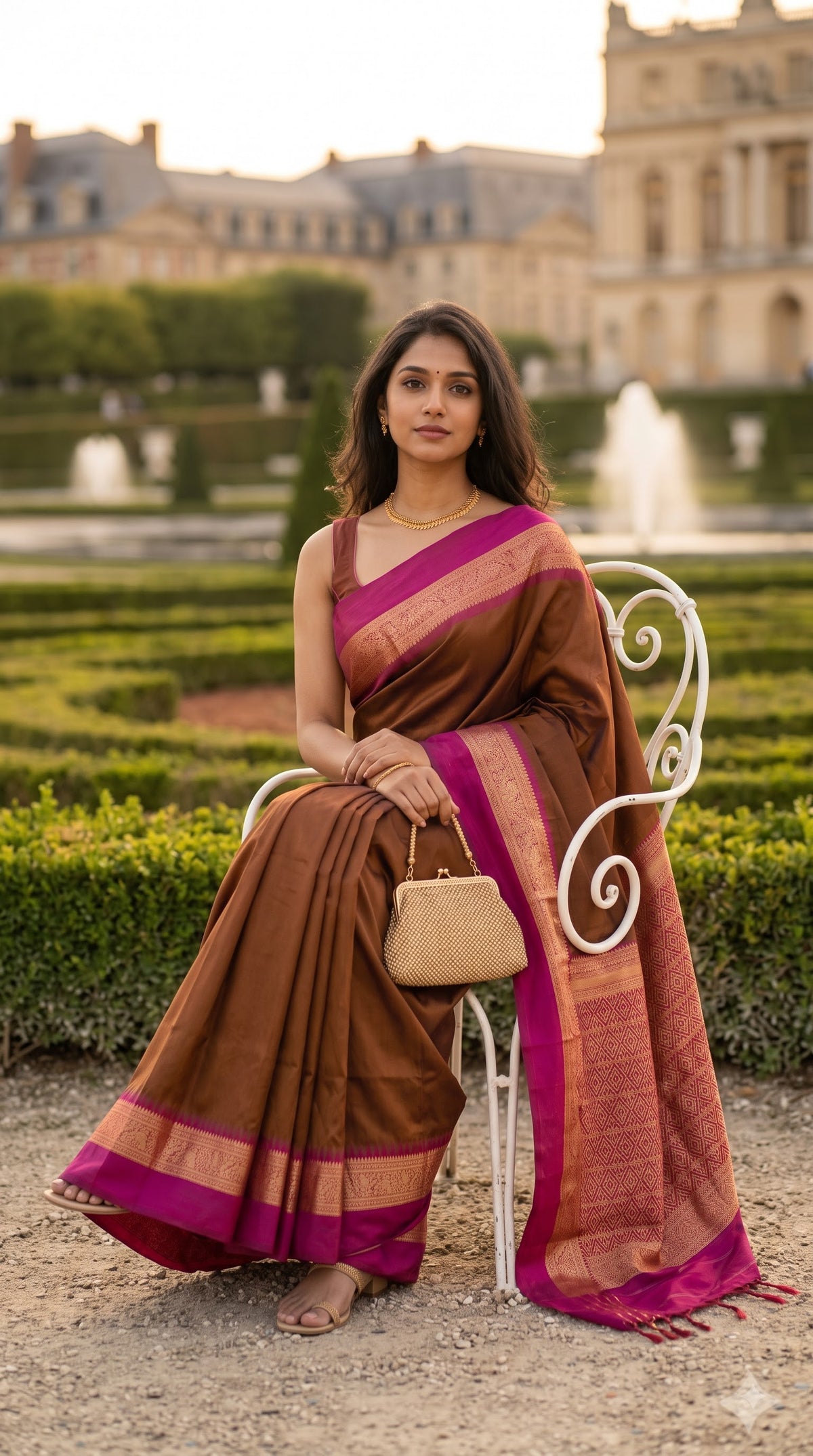 Silk Saree with Pochampally Pallu - Brown