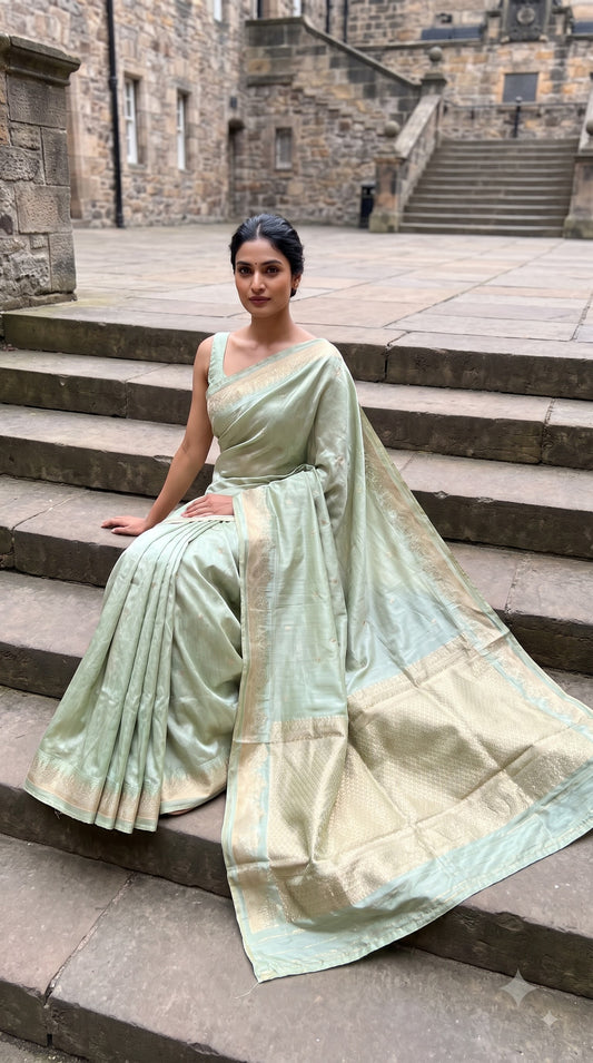 Mashru Silk Saree-Pista Green