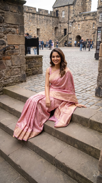 Banarasi Saree with Tanchoi Design-Pink