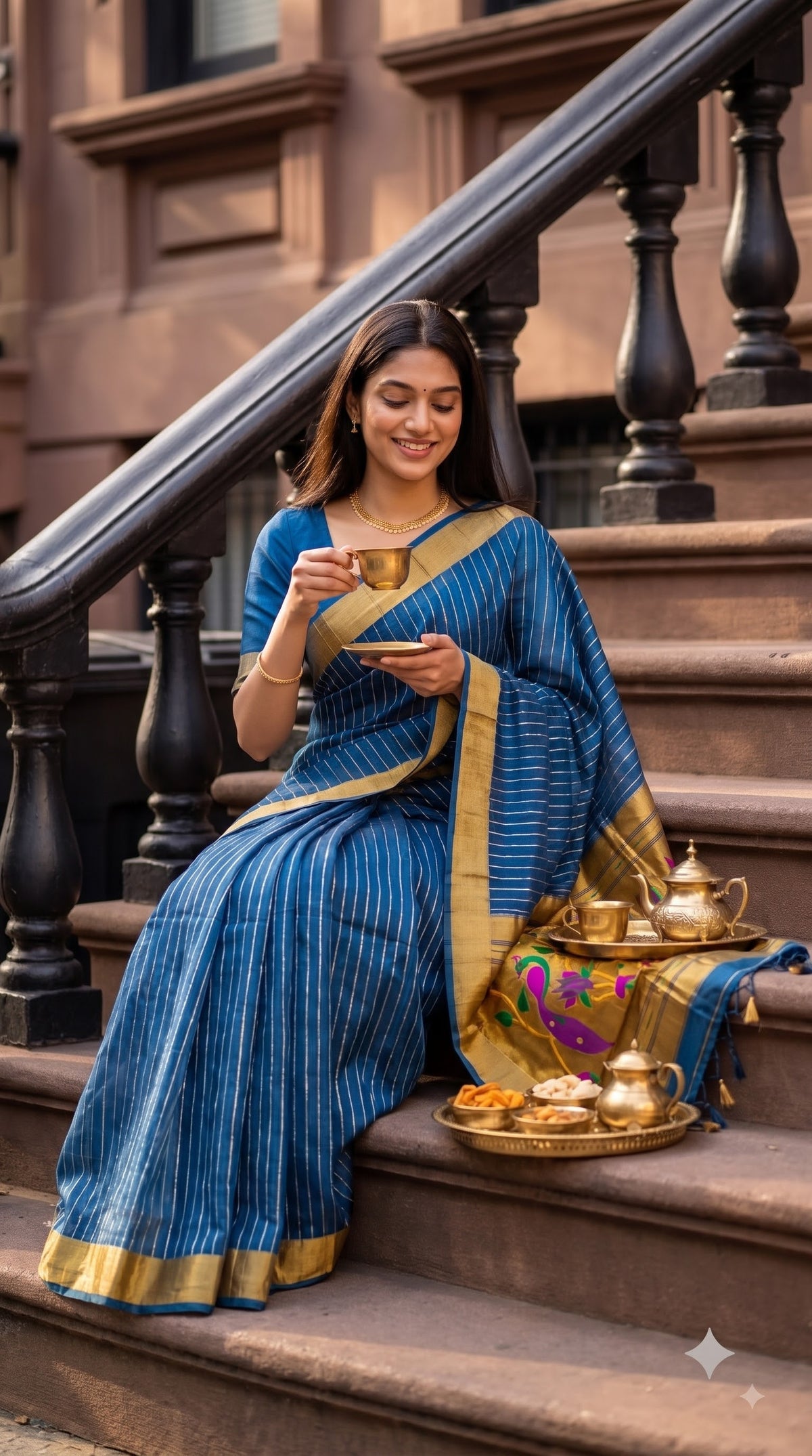 Organza Saree with Paithani Pallu - Teal