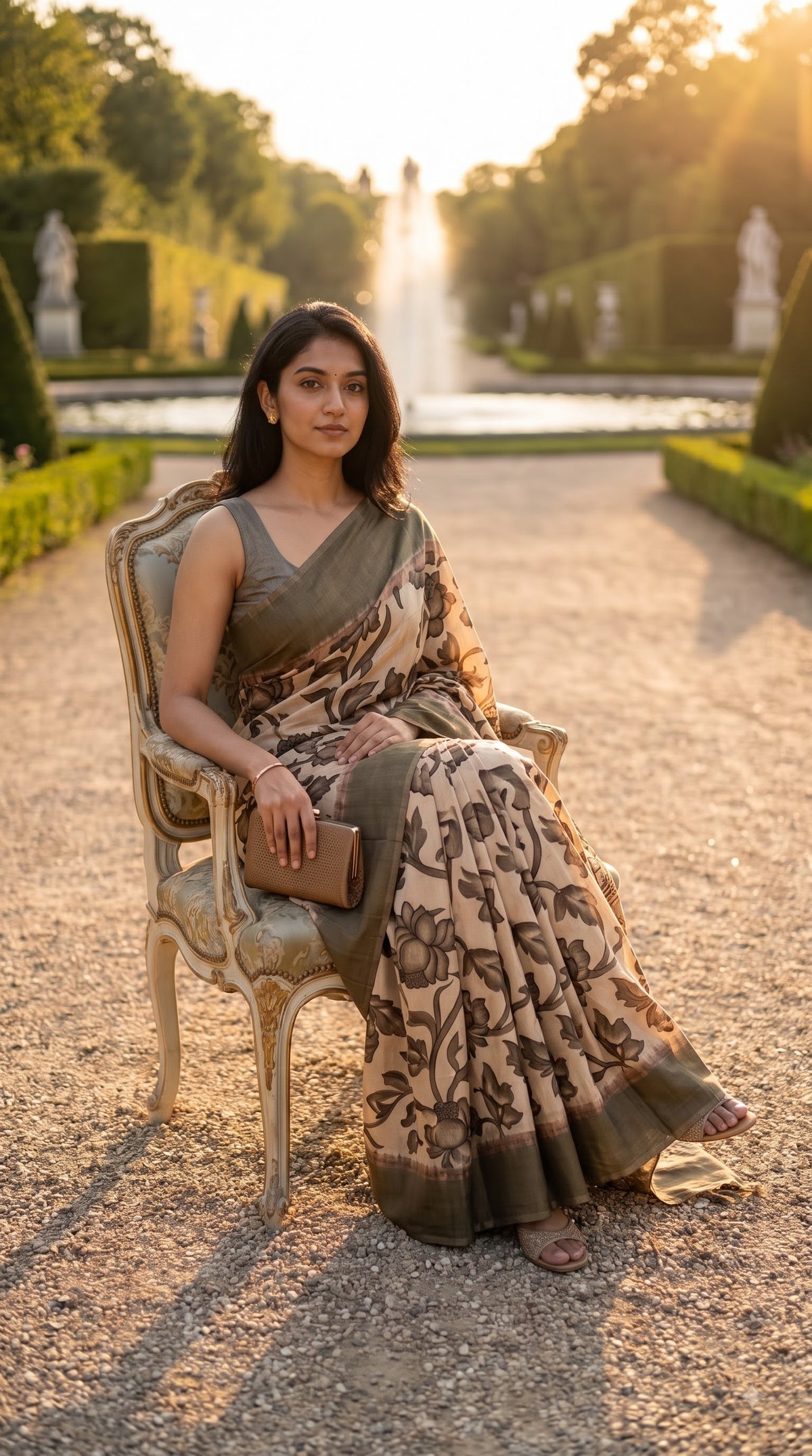 Kalamakari Silk Saree with Kaddi Border - Grey