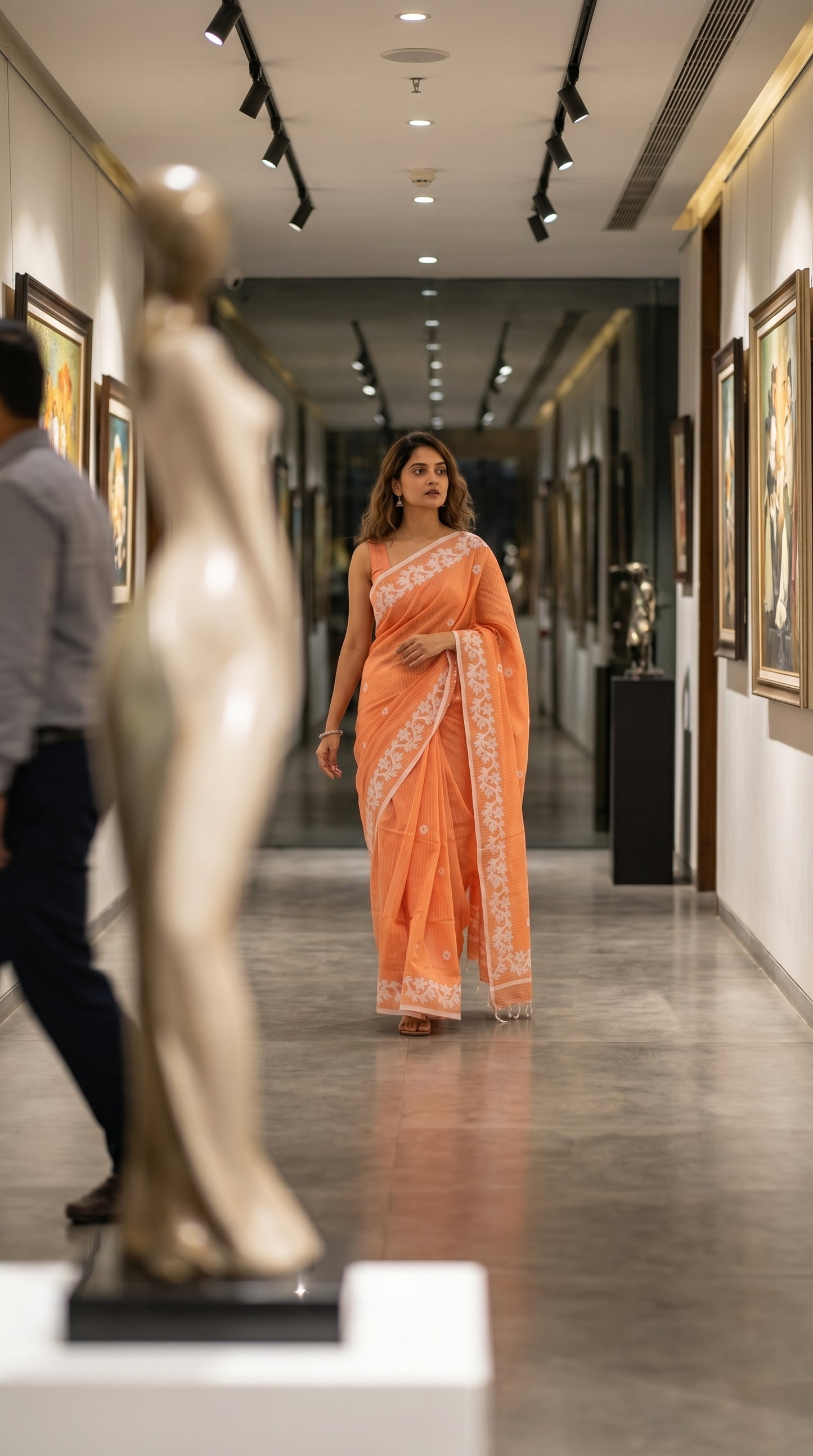 Peach Cotton Saree with Applique Border