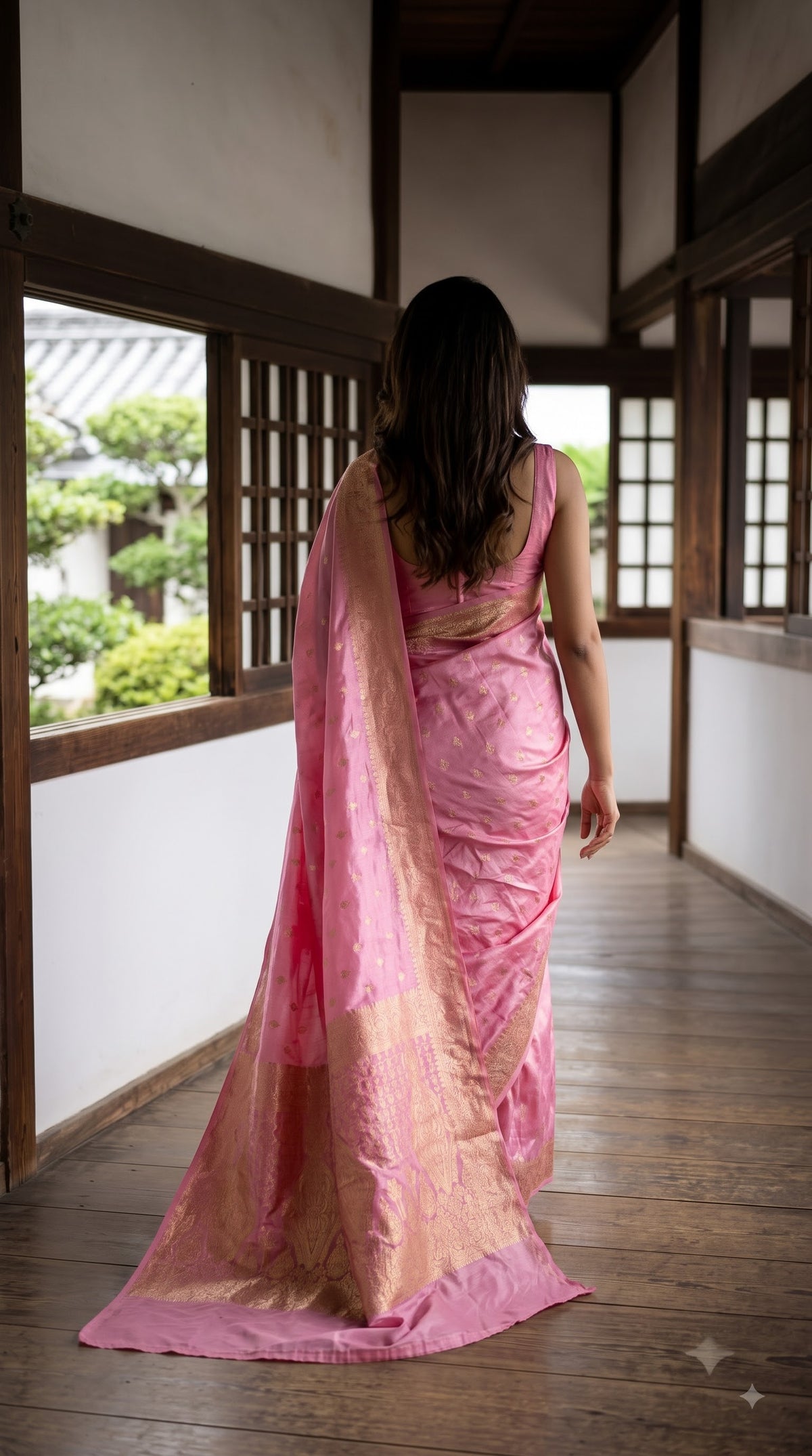 Crepe Silk Saree with Butta Motif Border-Pink