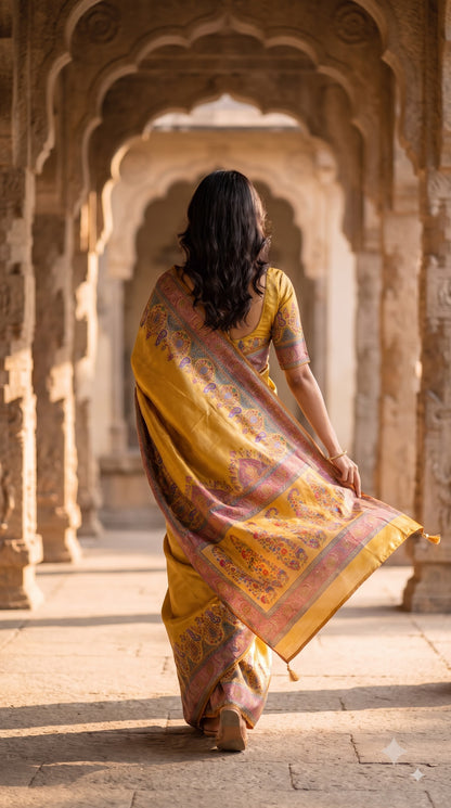 Pure Tissue Kani Silk Saree - Mustard Yellow