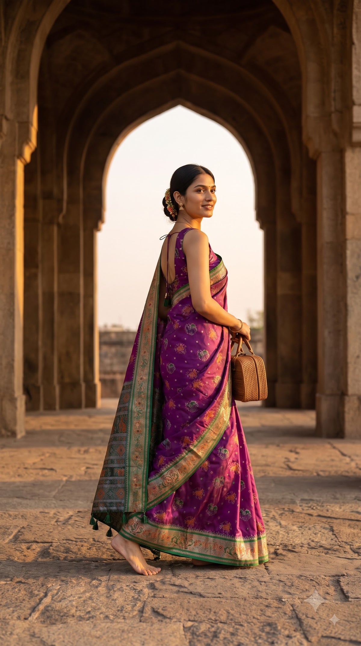 Viscose Silk Saree with Patola Weave - Purple