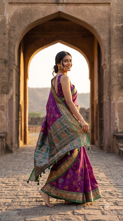 Viscose Silk Saree with Patola Weave - Purple