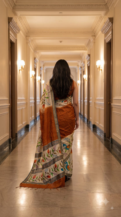 Art Ghicha Print Saree - Brown