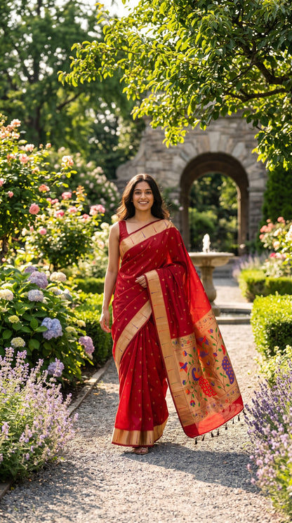 Viscose Silk Saree with Paithani Pallu - Red