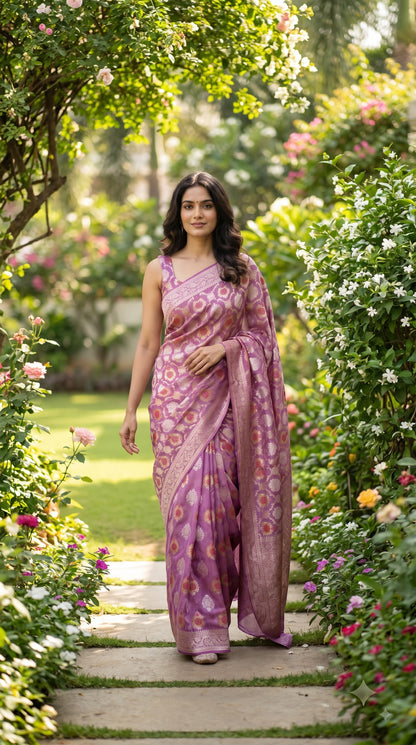 Khaddi Georgette, Jaal Design-Mauve