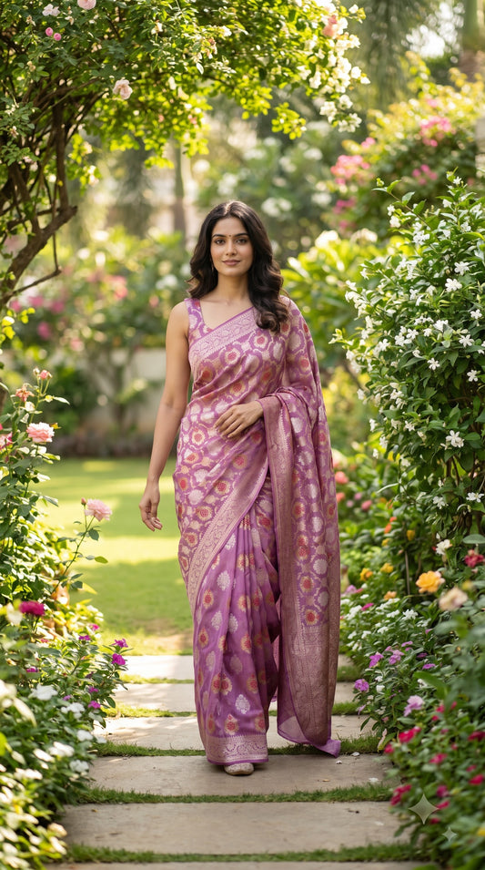 Khaddi Georgette, Jaal Design-Mauve