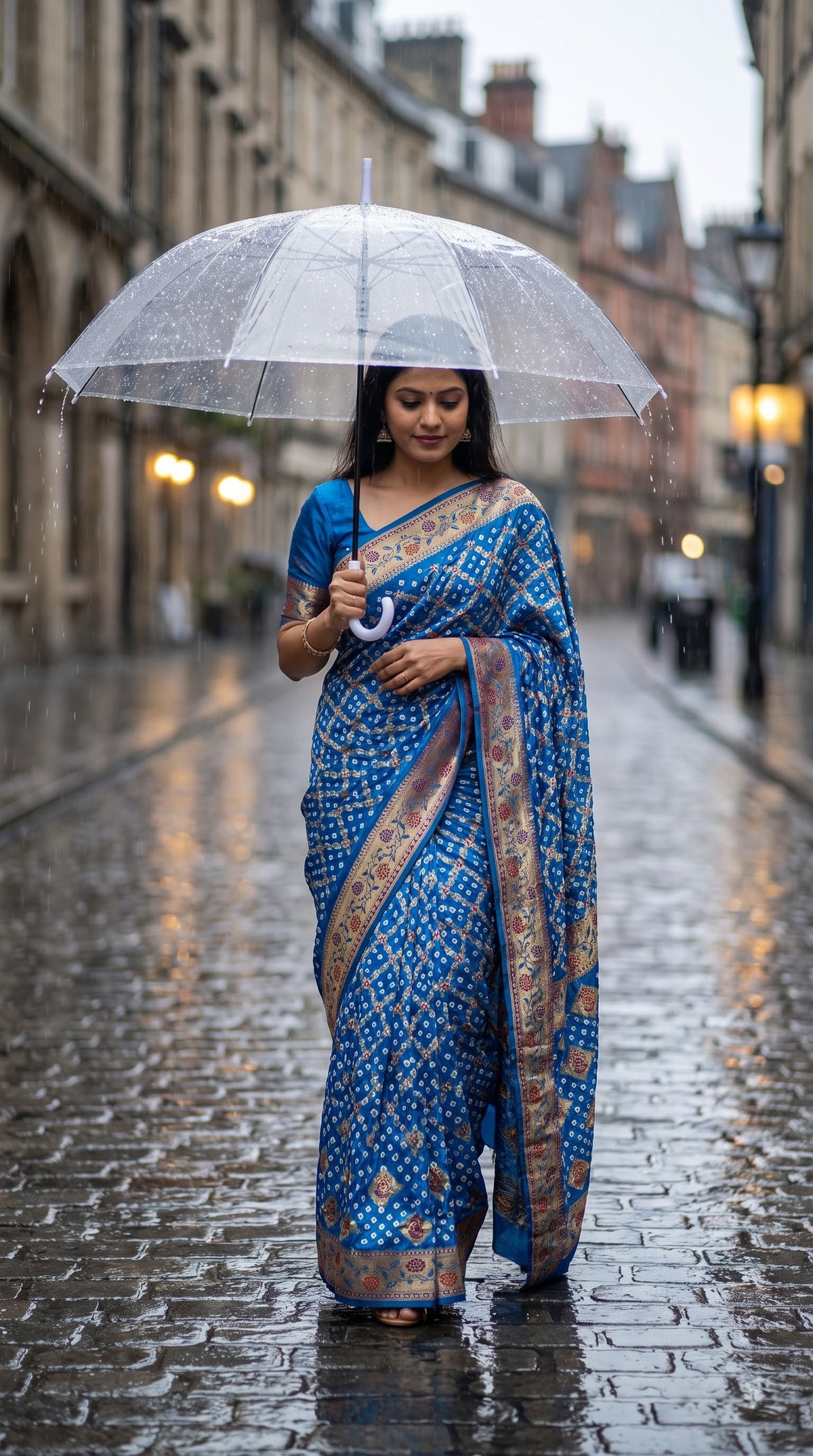 Dhupiyan Silk with Bandhani & Jaal Zari - Aqua Blue