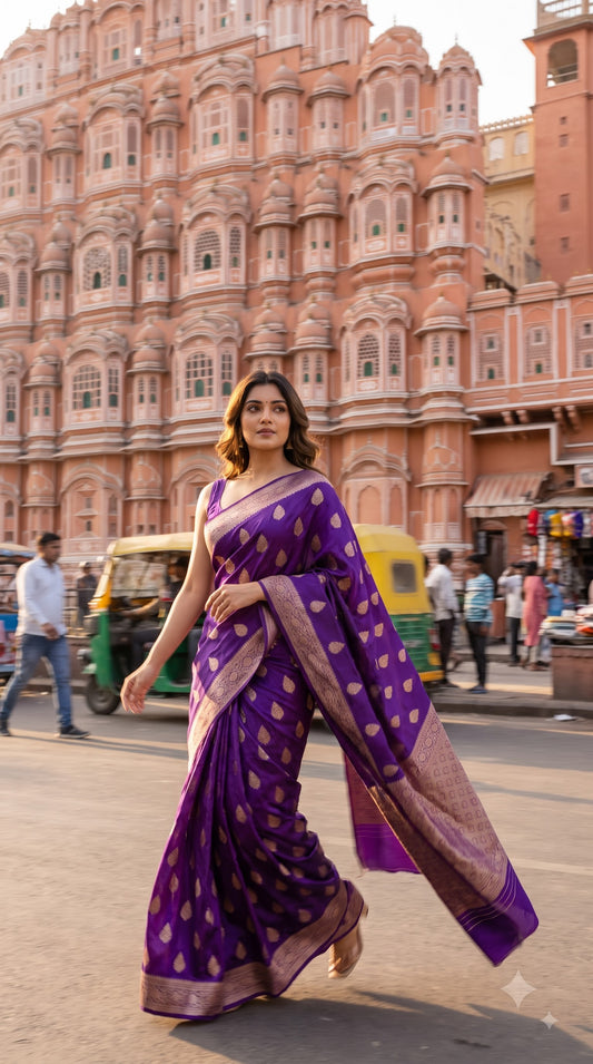 Crepe Silk Saree with Big Butta-Purple