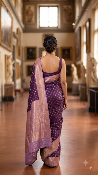 Crepe Banarasi Silk with Contrast Border-Purple