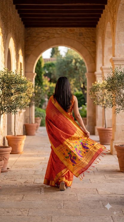 Organza Saree with Paithani Pallu - Orange