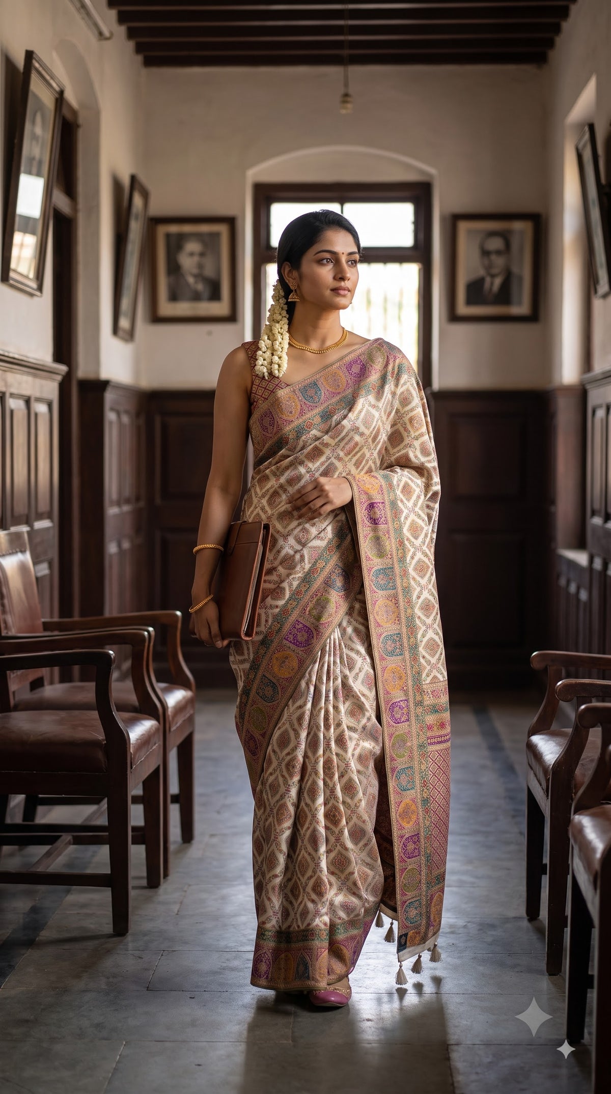 Pure Kani Silk Saree with Jaal Design - Cream