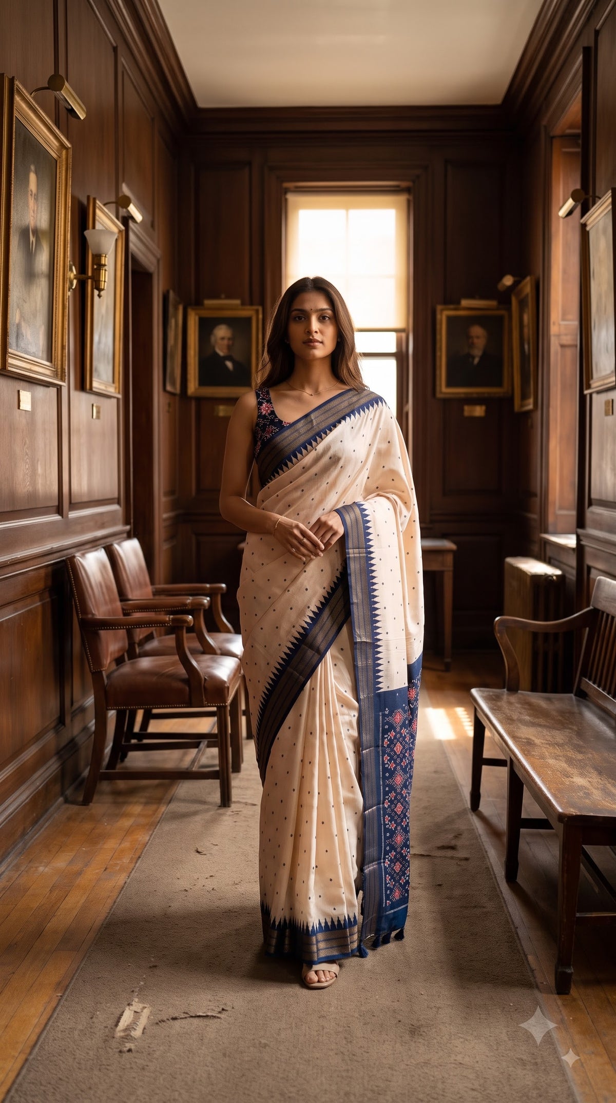Silk Saree with Bandhani Print & Patola Pallu - White
