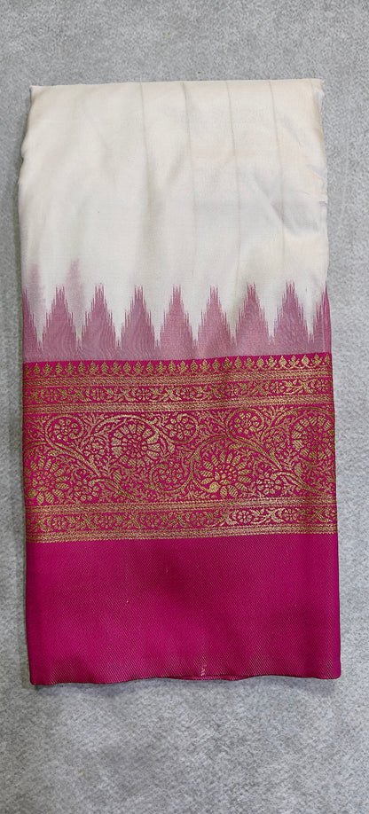 Silk Saree with Pochampally Pallu - White