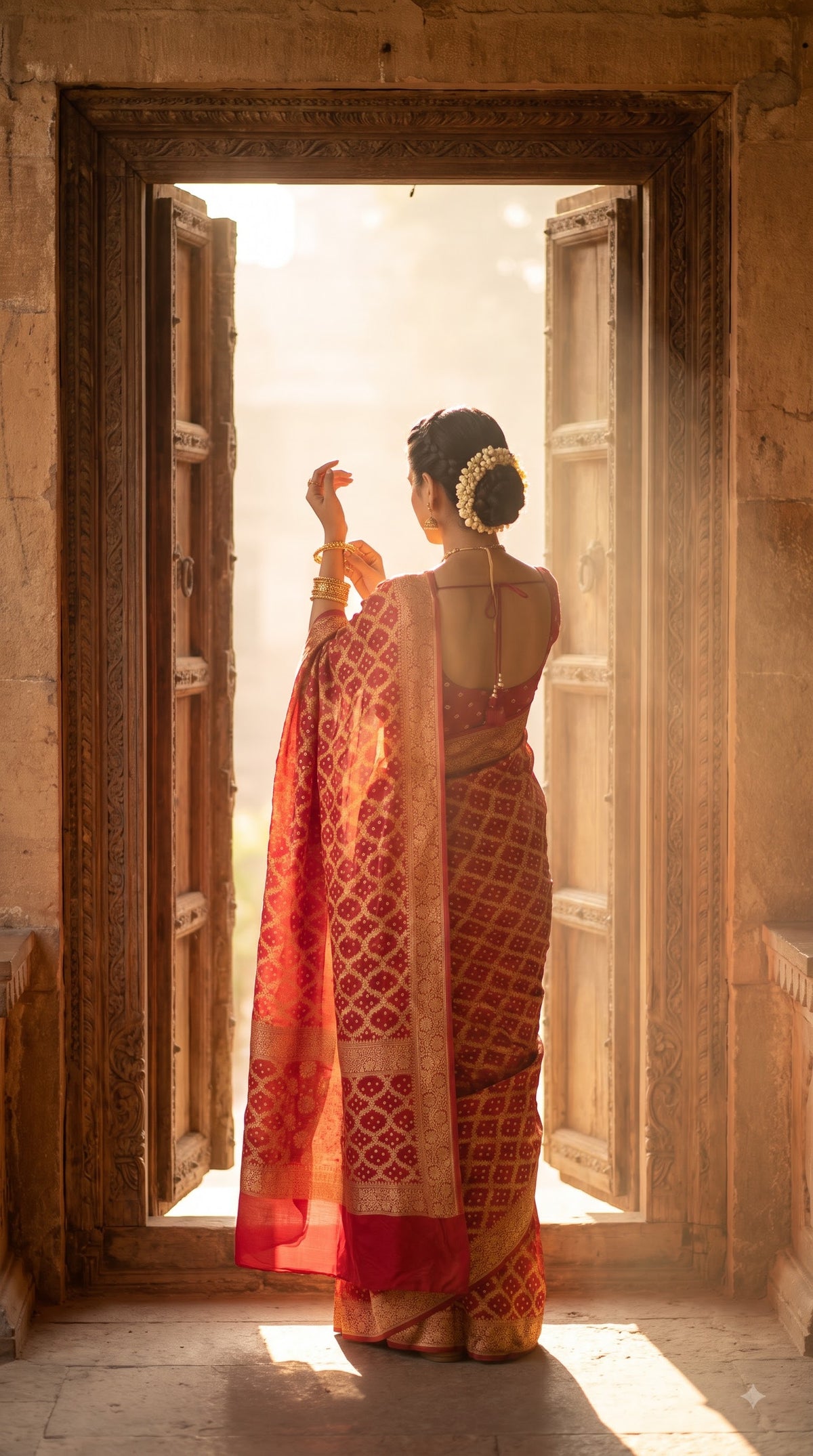 Dhupiyan Silk with Bandhani & Jaal Zari - Red
