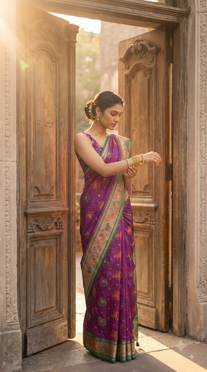 Viscose Silk Saree with Patola Weave - Purple