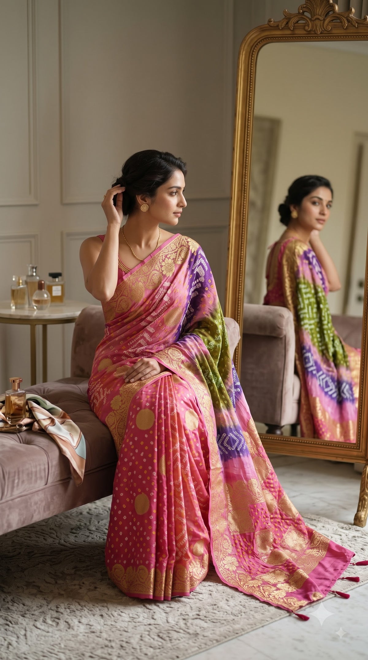 Art Silk with Bandhani - Multicolor