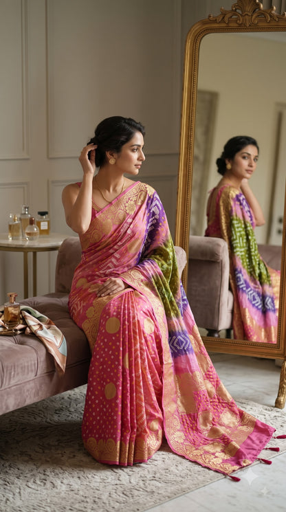 Art Silk with Bandhani - Multicolor