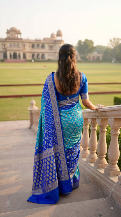 Dhupiyan Silk with Bandhani & Jaal Zari - Blue