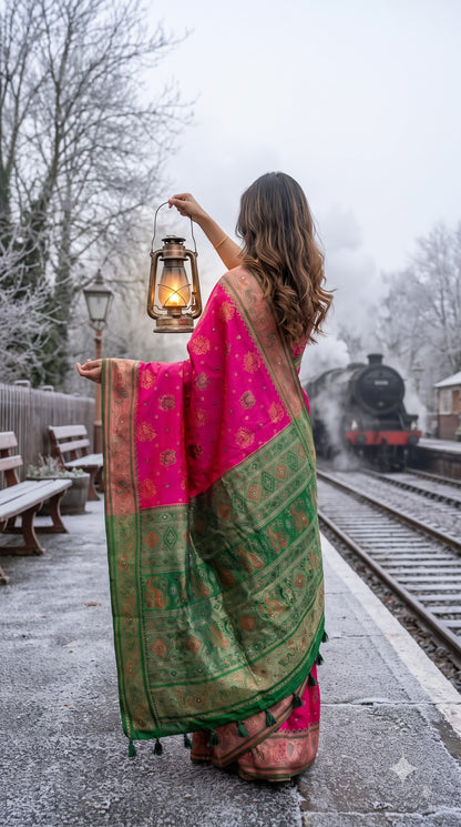 Viscose Silk Saree with Patola Weave - Magenta